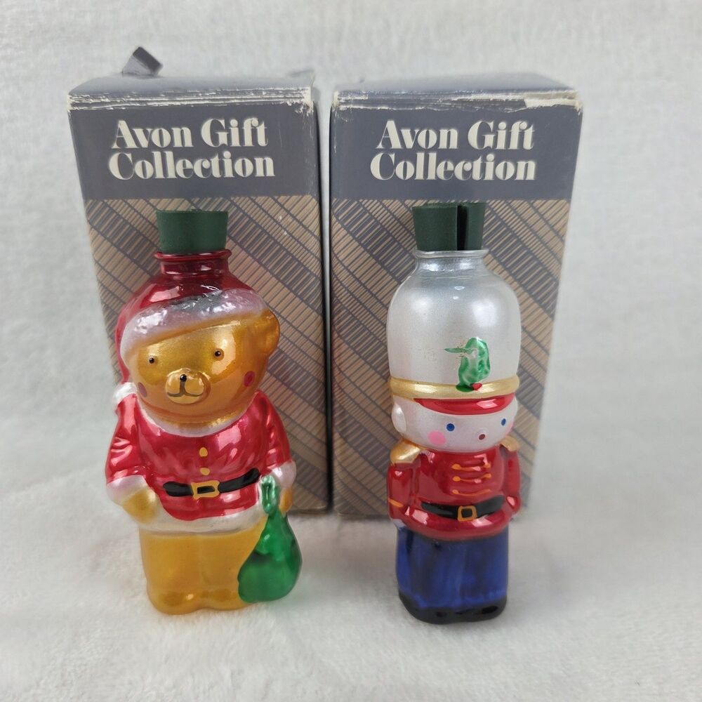 Avon Glass Light Covers Teddy Bear & Soldier Vintage Christmas Lot of 2